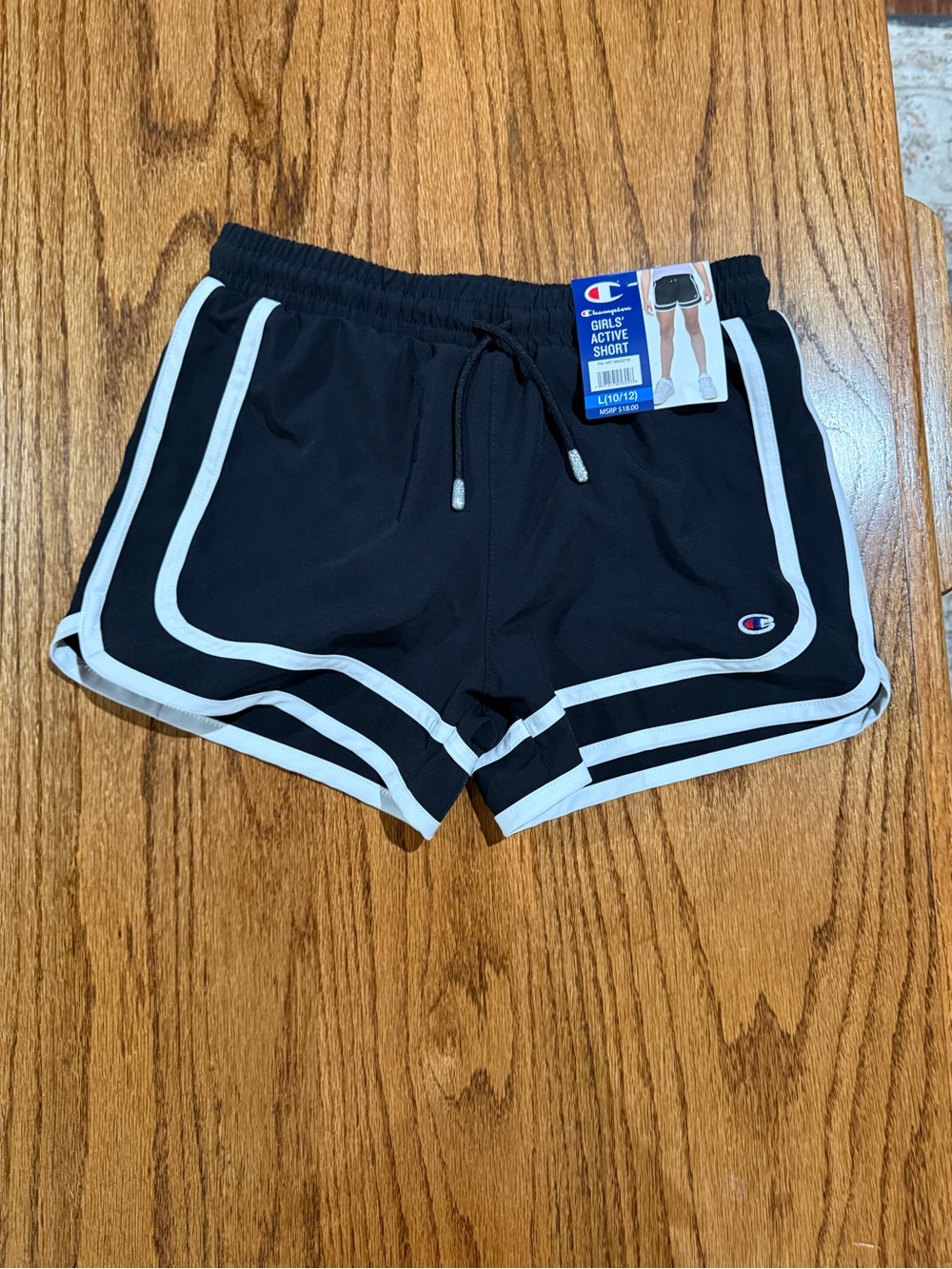 Champion Black Athletic Shorts with White Piping -